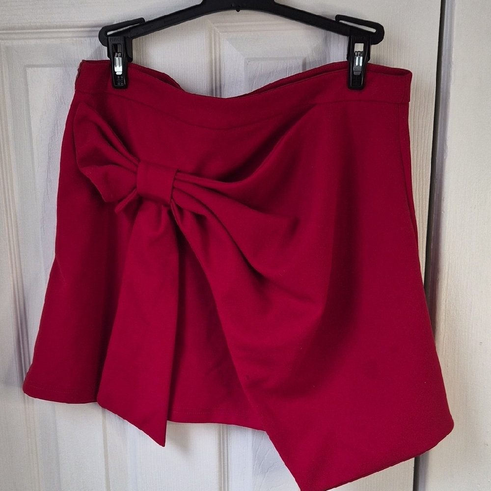 SHEIN Red Asymmetrical Bow-Front Skirt